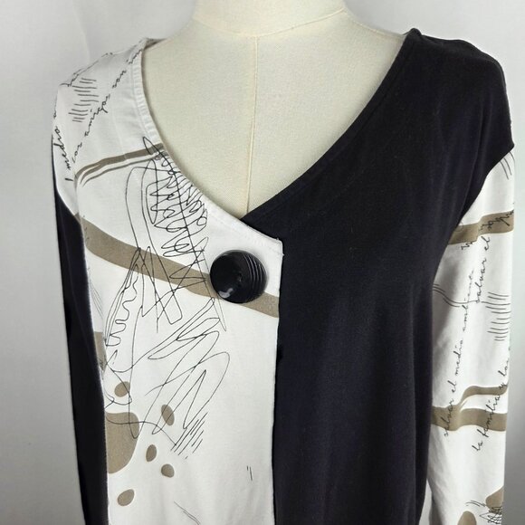Parsley & Sage Olga Top XL Black & White Asymmetrical Pocket Lagenlook Artsy - Picture 3 of 9